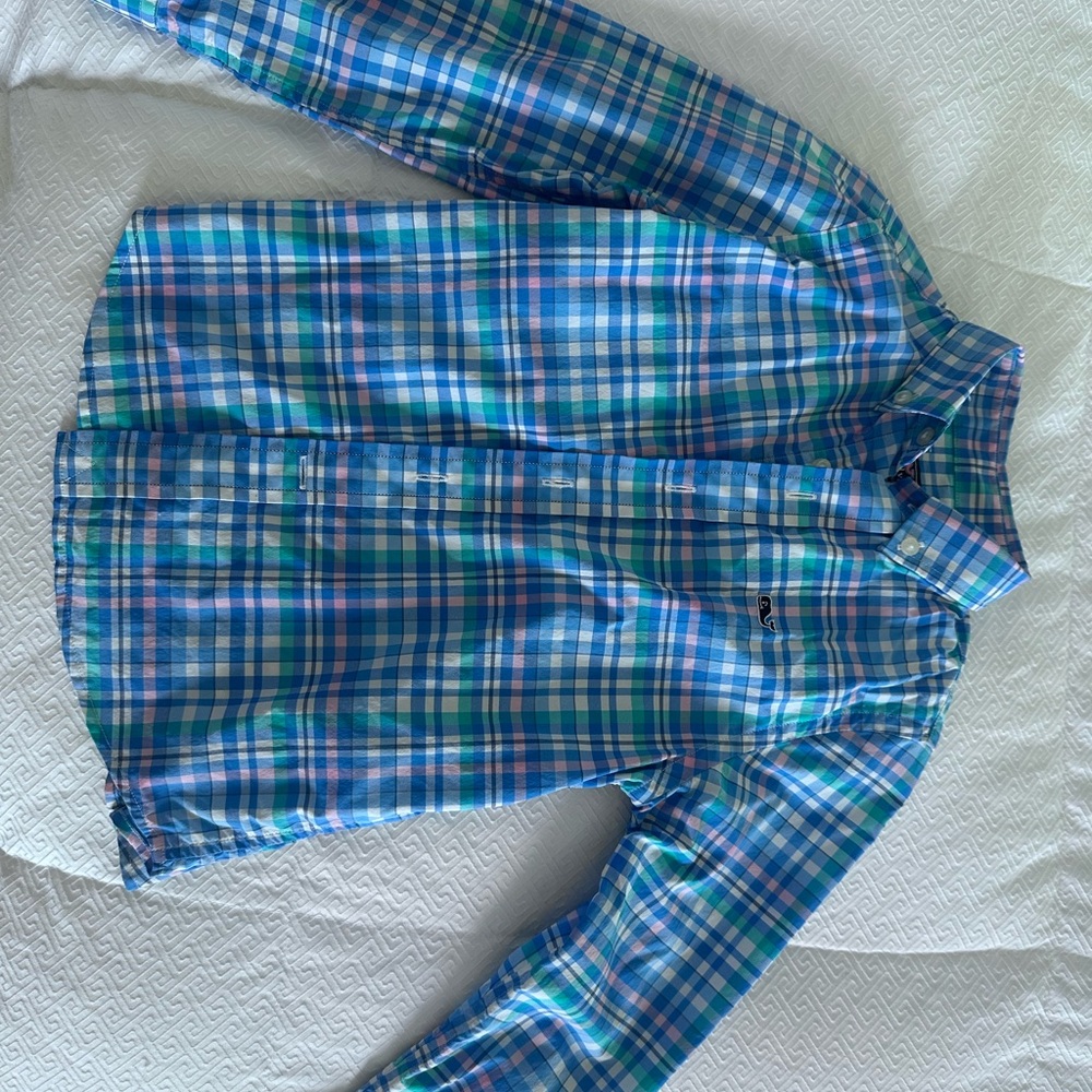 Vineyard Vines Blue and Green Plaid Button Down Shirt